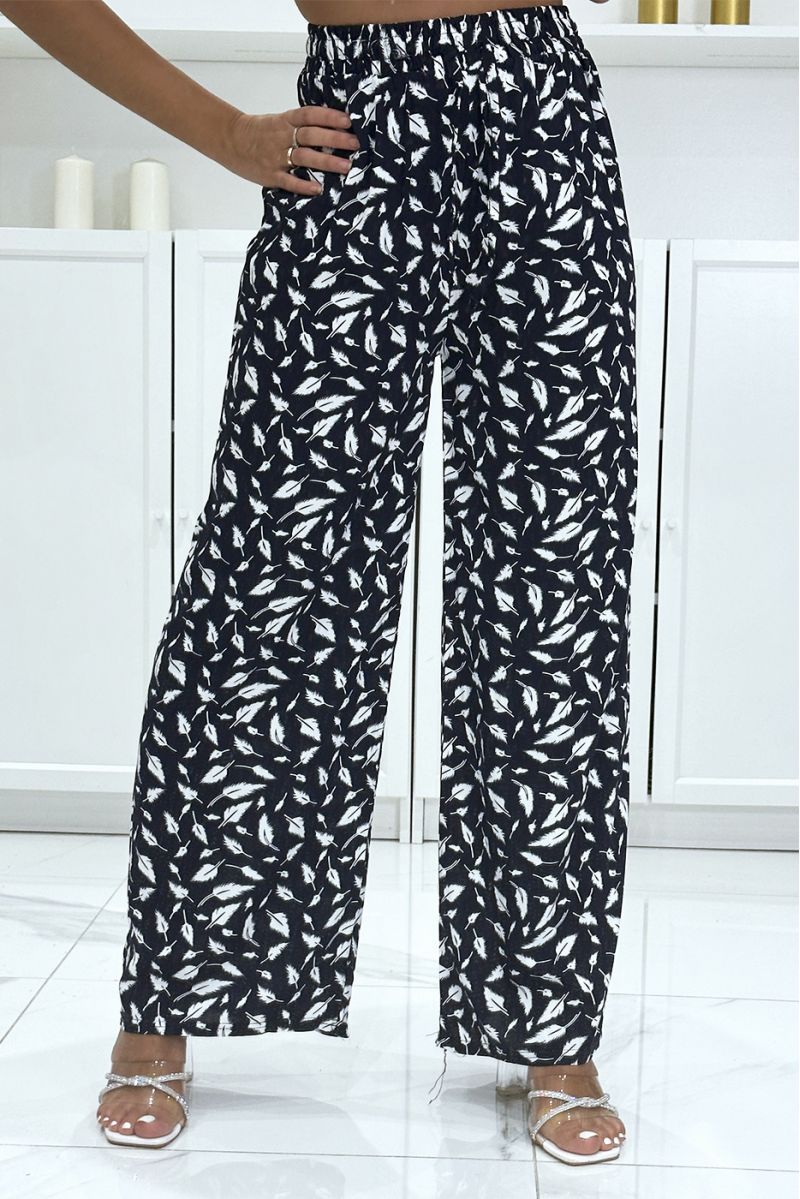 PaNMalon palazzo marine en coton motif feuilles - 2