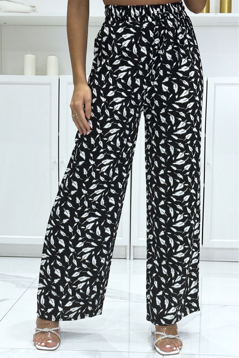 Black cotton palazzo pants with leaf pattern - 3