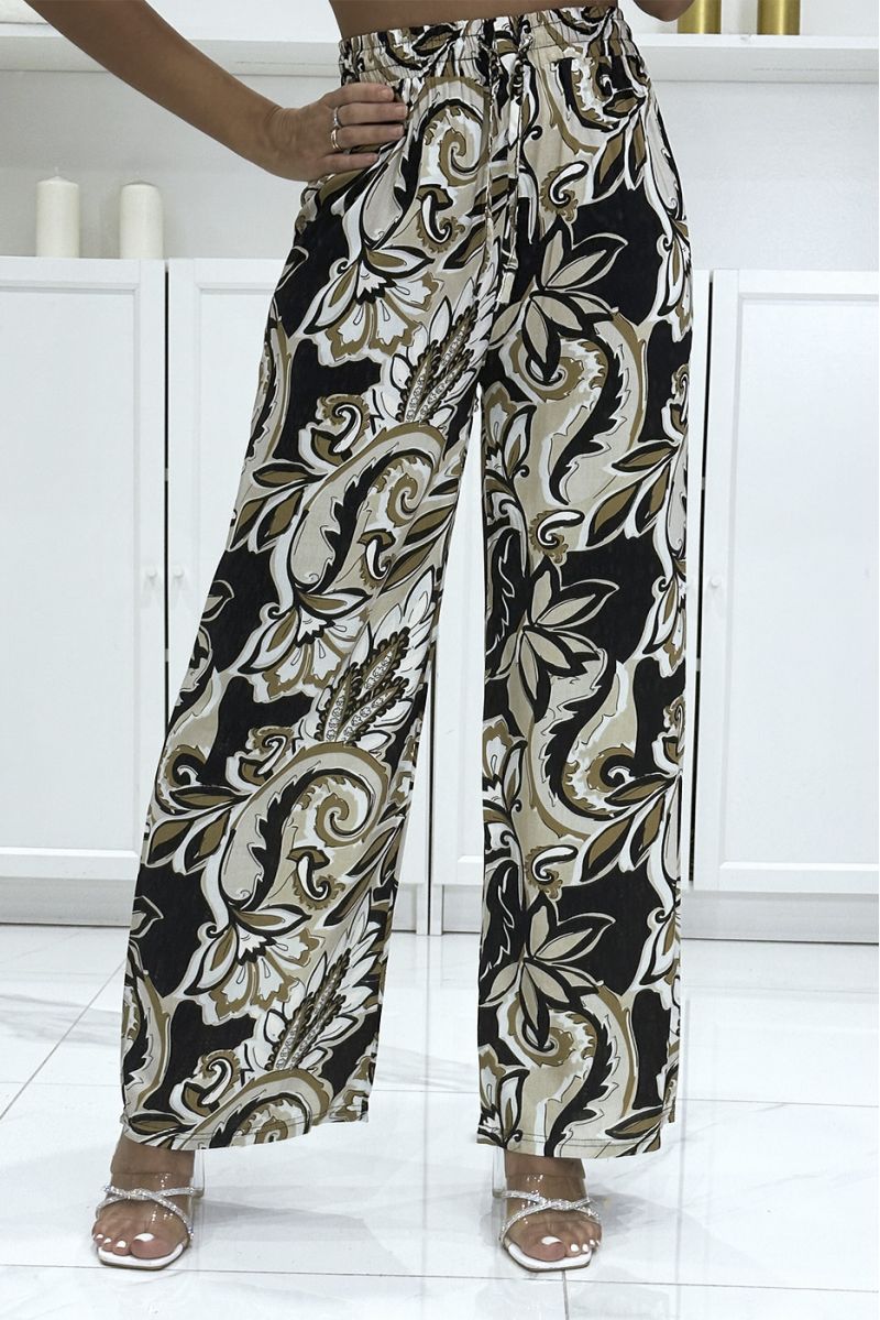 Pantalon palazzo noir en coton avec joli motif - 3