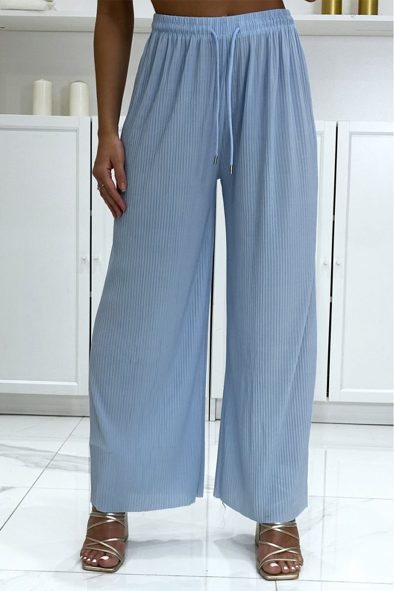 Trendy pleated turquoise palazzo pants - 2