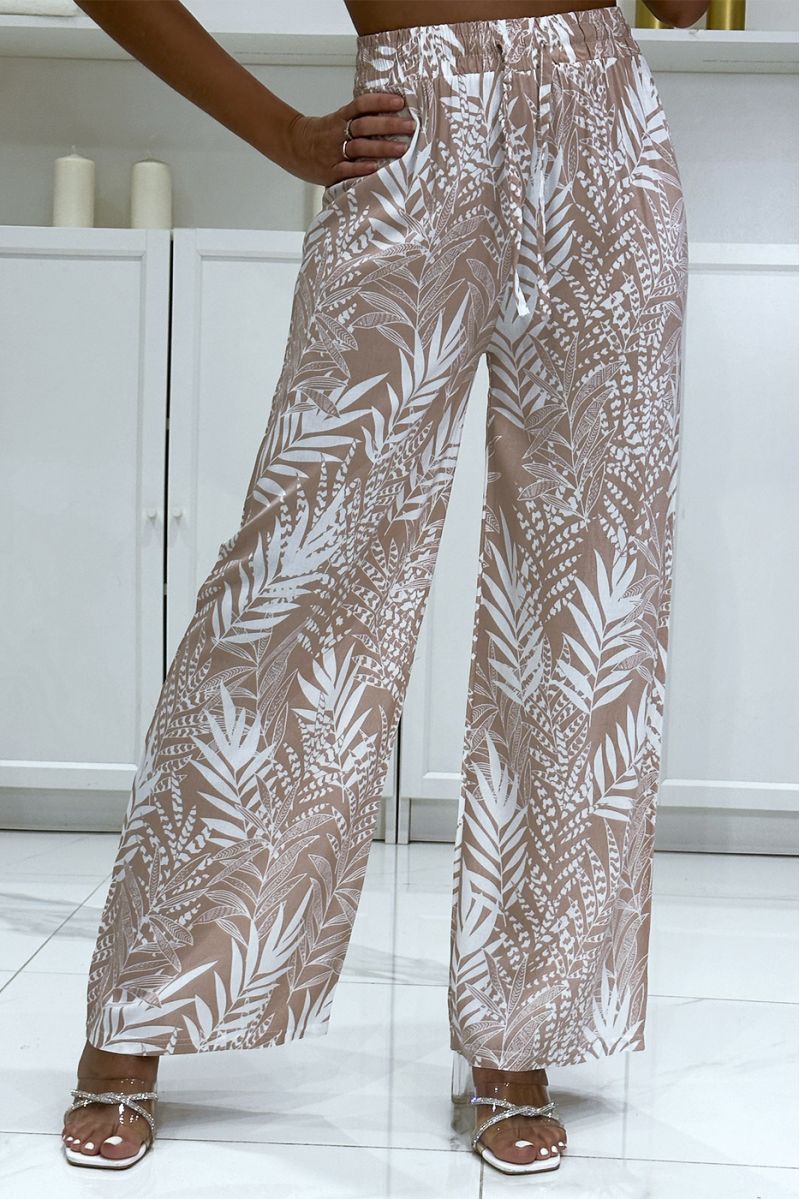 Pink leaf pattern cotton palazzo pants - 3