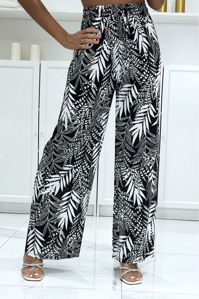 Black cotton palazzo pants with leaf pattern - 3