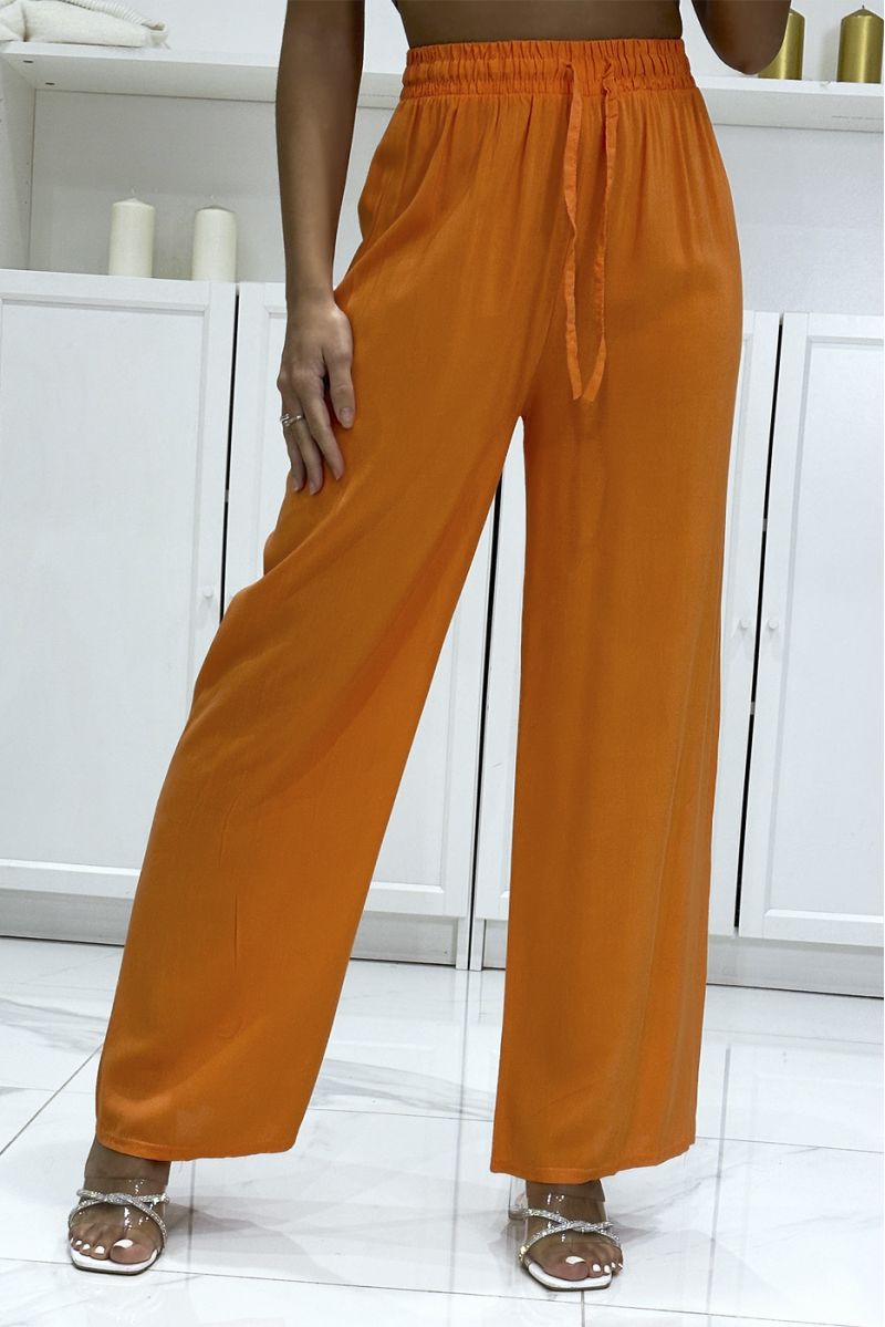 Pantalon palazzo orange en coton uni - 3