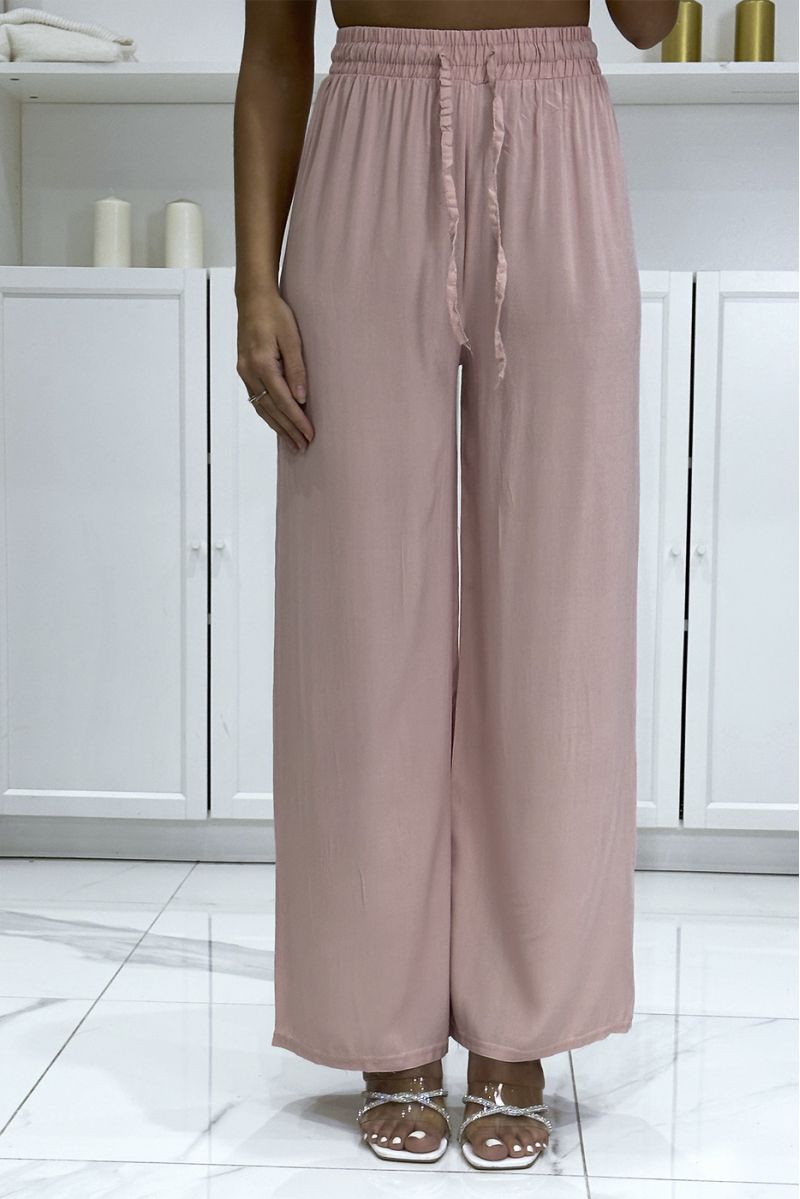 Pink palazzo pants in plain cotton - 2