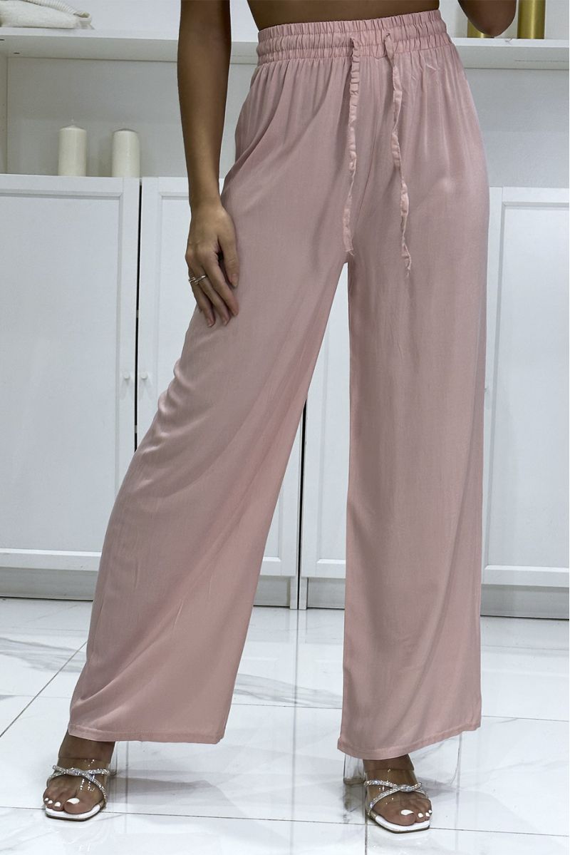 Pink palazzo pants in plain cotton - 3