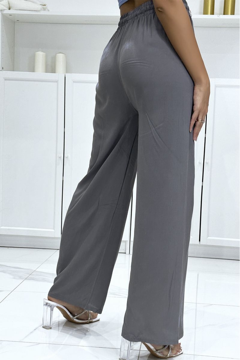 Anthracite palazzo pants in plain cotton - 1
