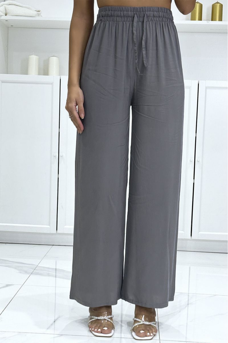 Anthracite palazzo pants in plain cotton - 2