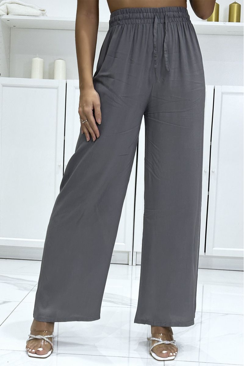 Anthracite palazzo pants in plain cotton - 3
