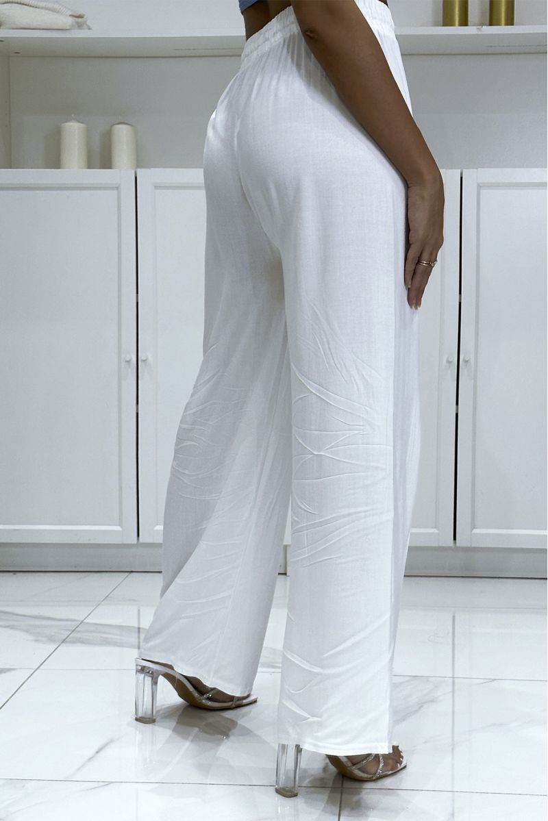 Pantalon palazzo blanc en coton uni - 1