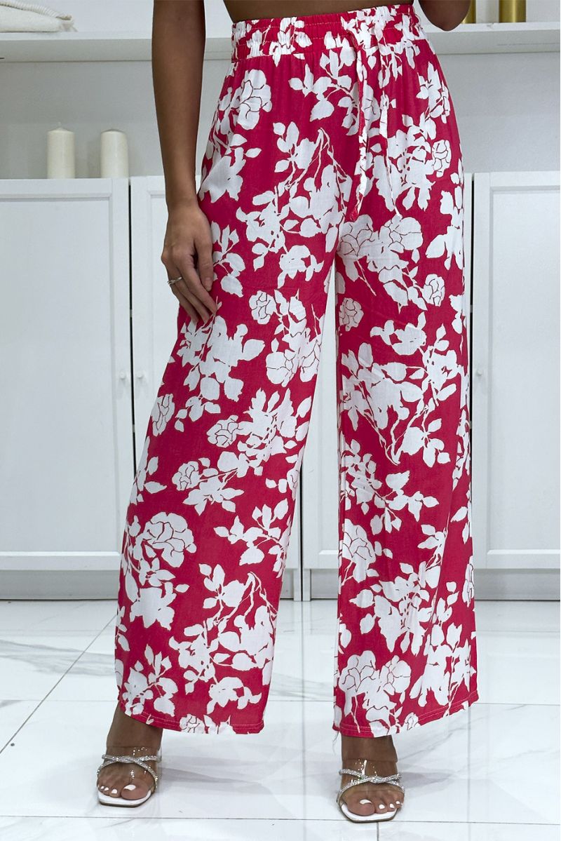 Fuchsia and white floral cotton palazzo pants - 2