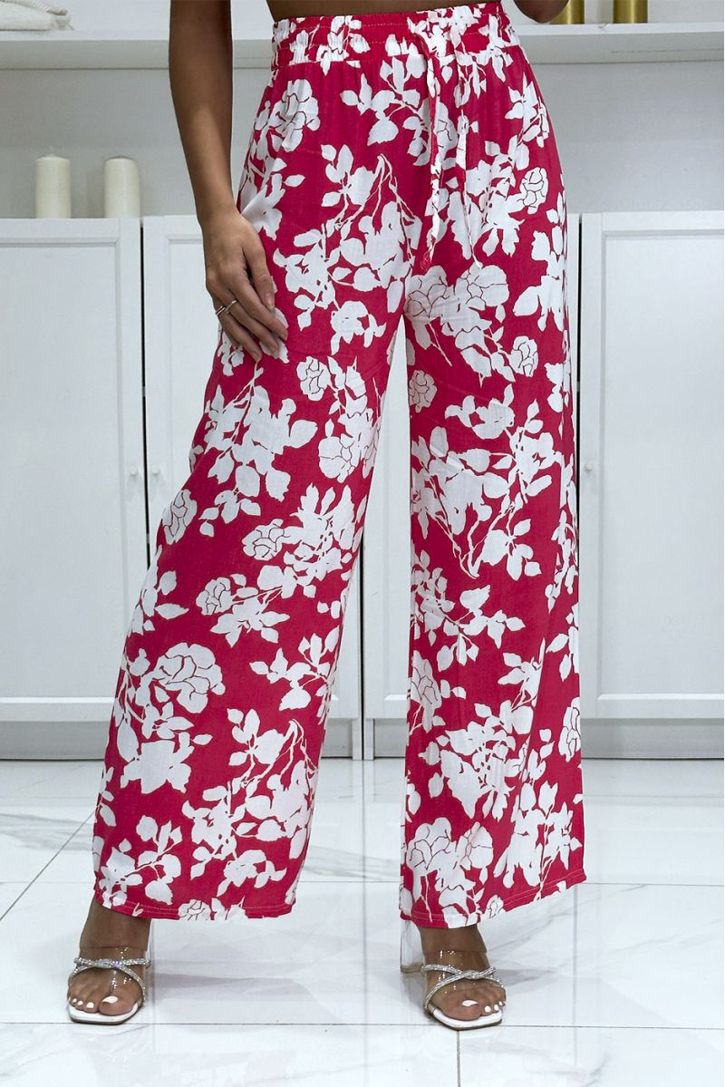 Fuchsia and white floral cotton palazzo pants - 3