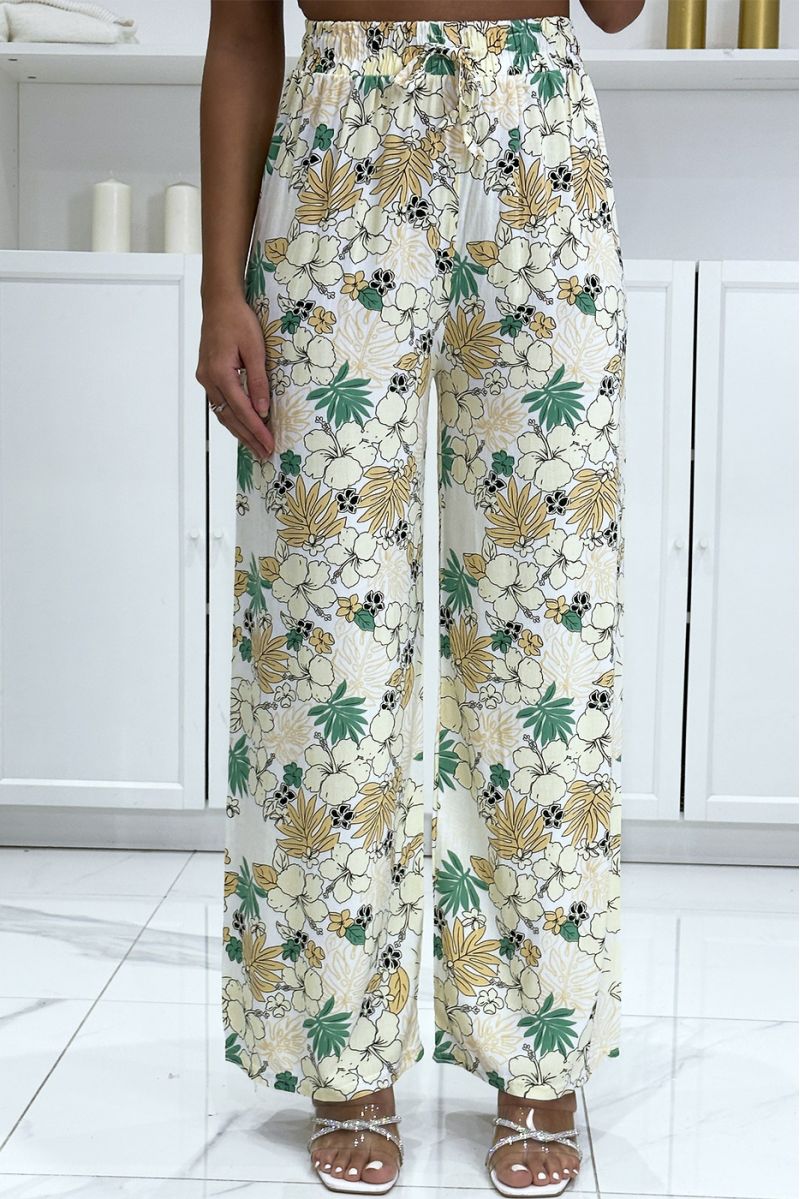 Beige palazzo pants with flower and leaf pattern - 2