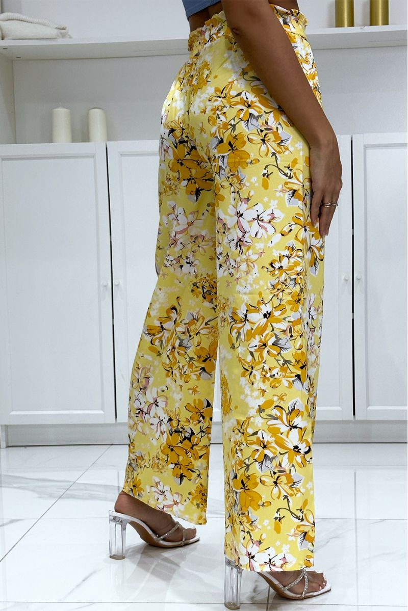 Yellow floral palazzo pants with flower pattern - 1
