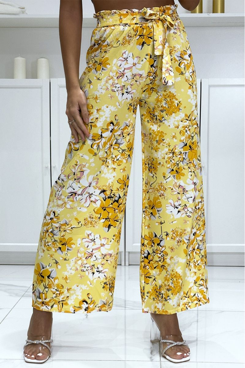 Yellow floral palazzo pants with flower pattern - 3