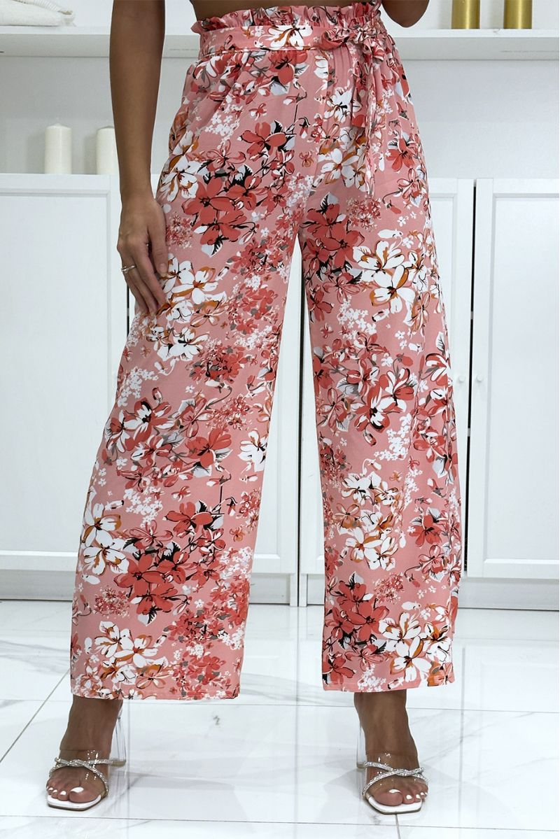 Pink floral palazzo pants with flower pattern - 2