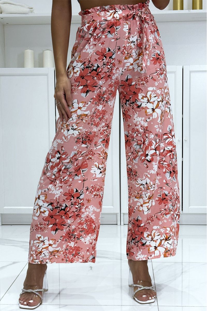 Pink floral palazzo pants with flower pattern - 3