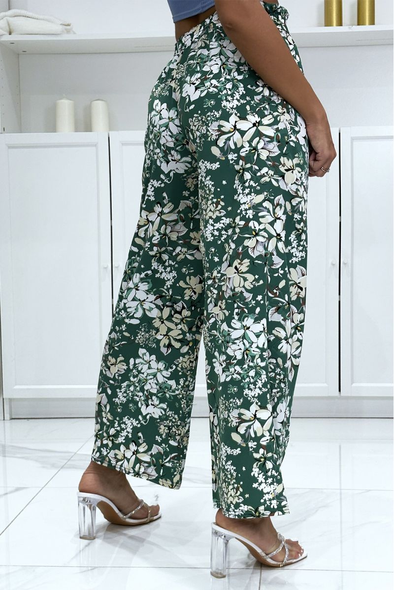 Green floral palazzo pants with flower pattern - 1