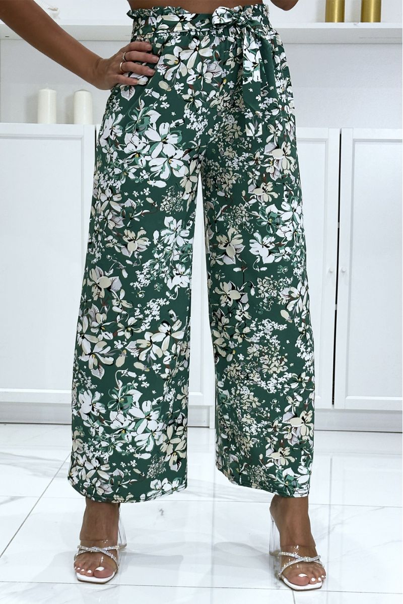 Green floral palazzo pants with flower pattern - 2