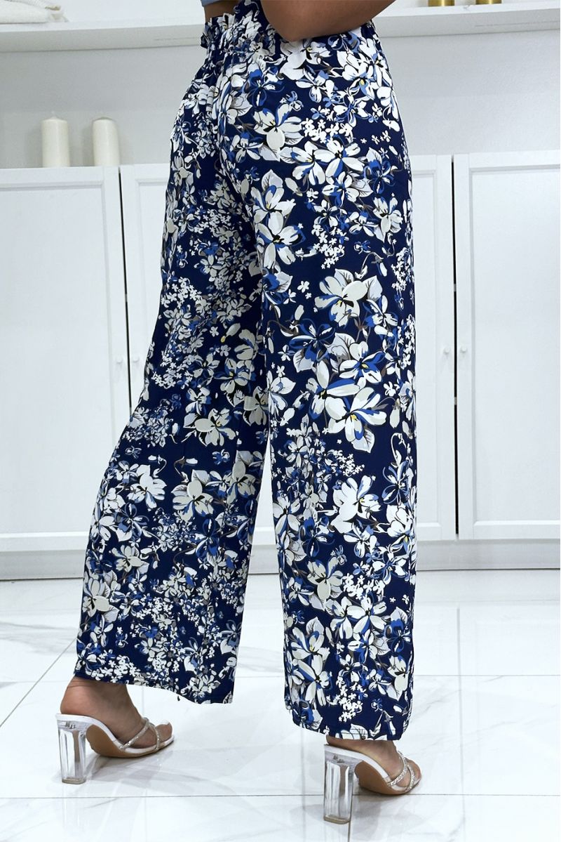 Pantalon palazzo fleuris royal motif fleure - 1