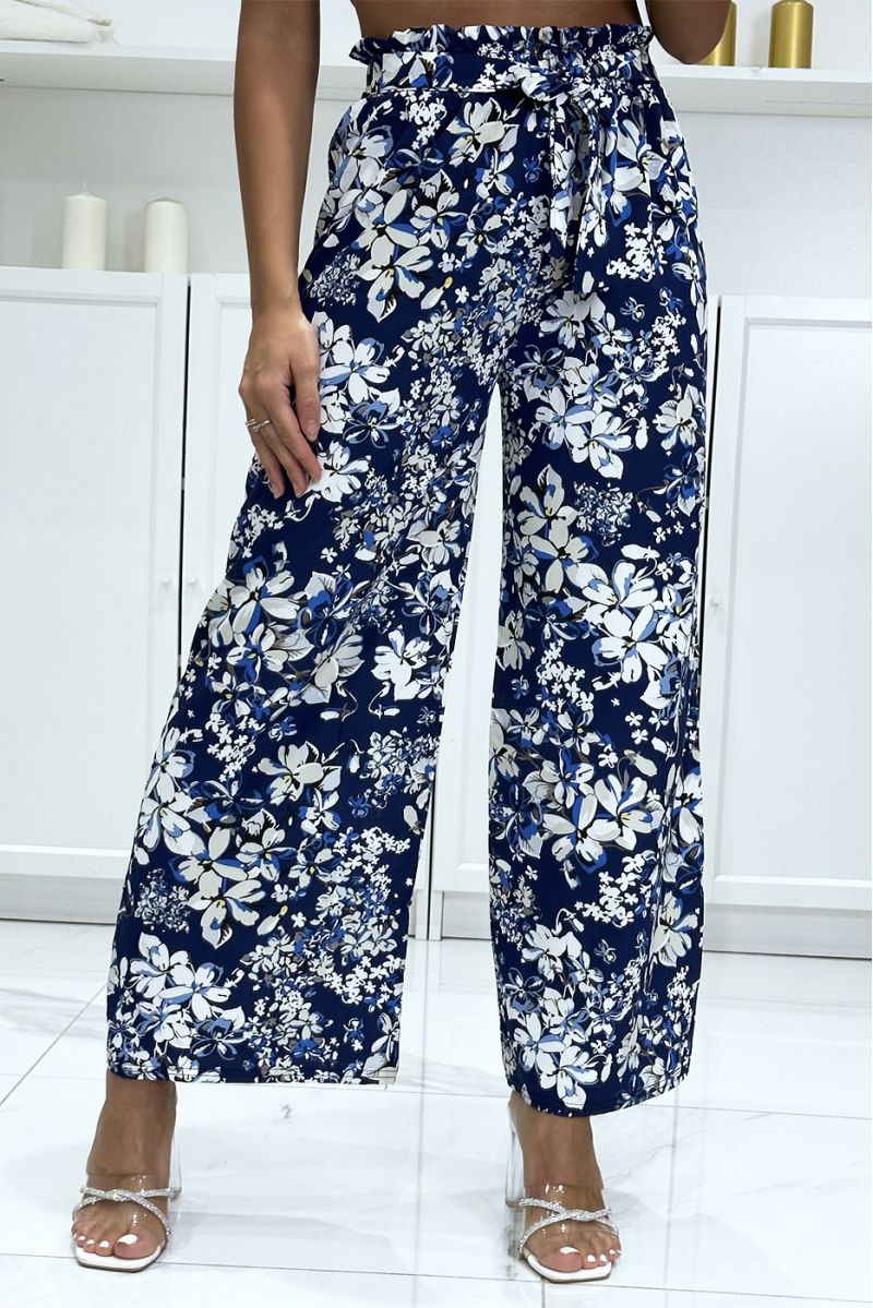 Pantalon palazzo fleuris royal motif fleure - 2