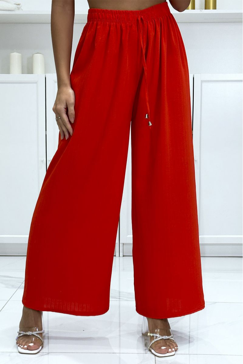 Pantalon palazzo uni rouge très tendance - 3