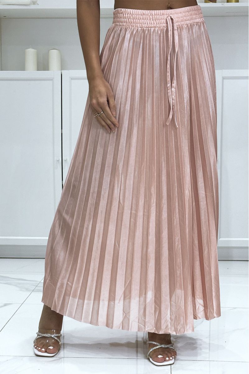 Long, very chic pink satin pleated skirt - 2