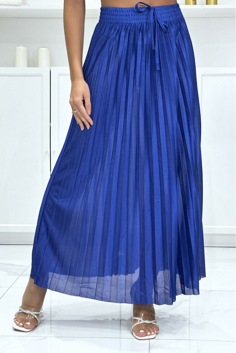 Very chic long royal satin pleated skirt - 2