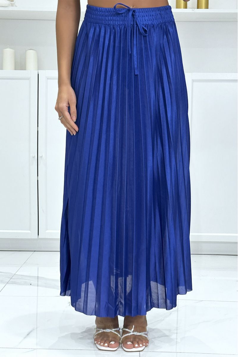 Very chic long royal satin pleated skirt - 3