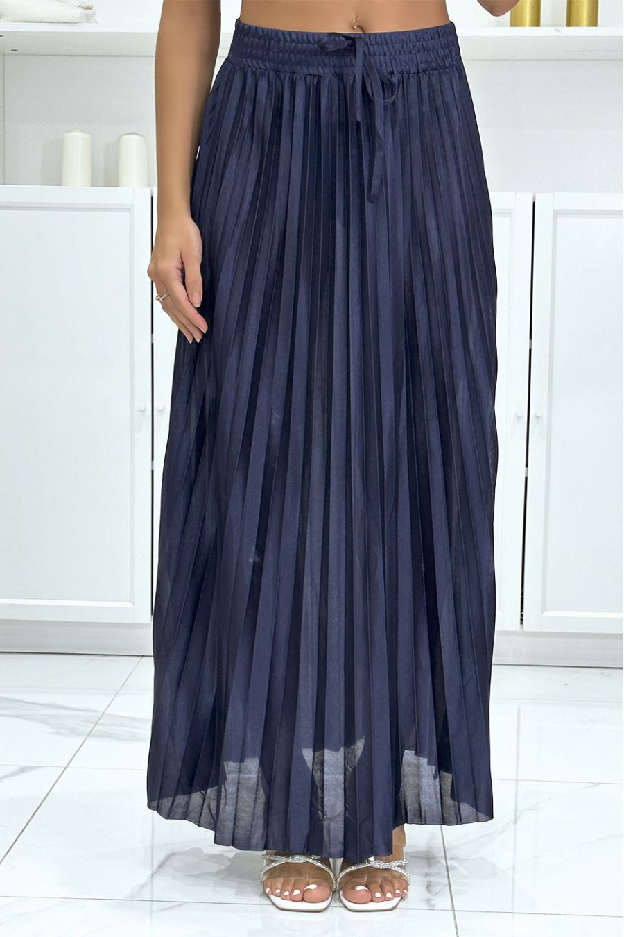 Jupe Longue Gothique Noir Plissée - Style Coréen Taille Haute Satin Pour Femme