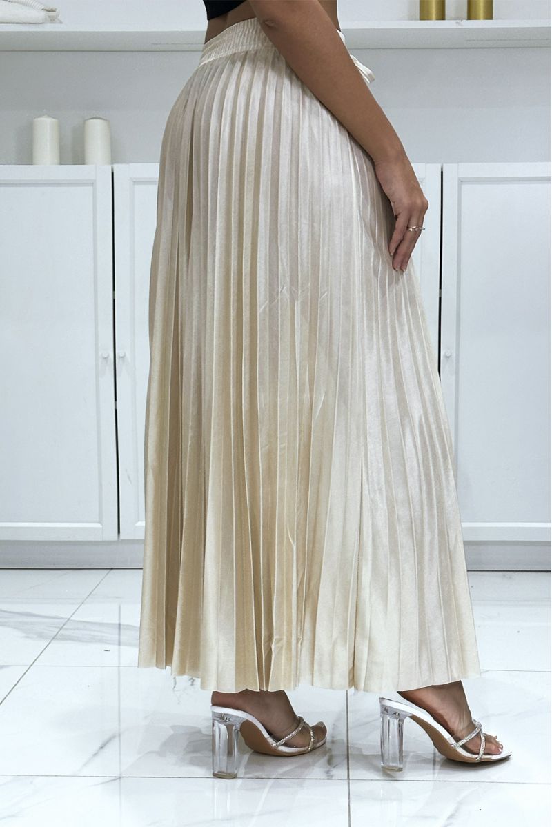 Long, very chic beige satin pleated skirt - 1