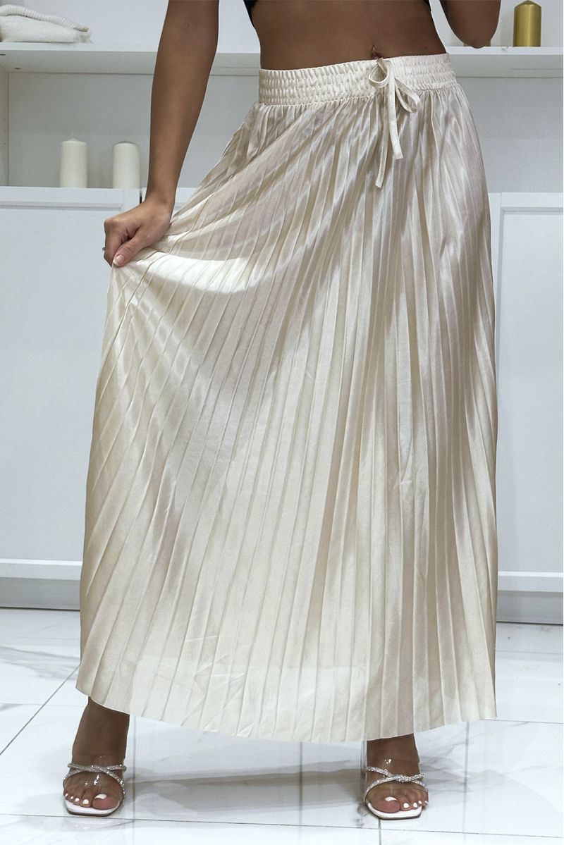 Long, very chic beige satin pleated skirt - 2