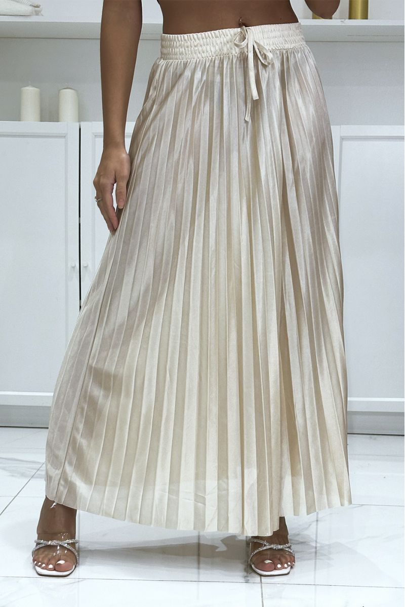 Long, very chic beige satin pleated skirt - 3