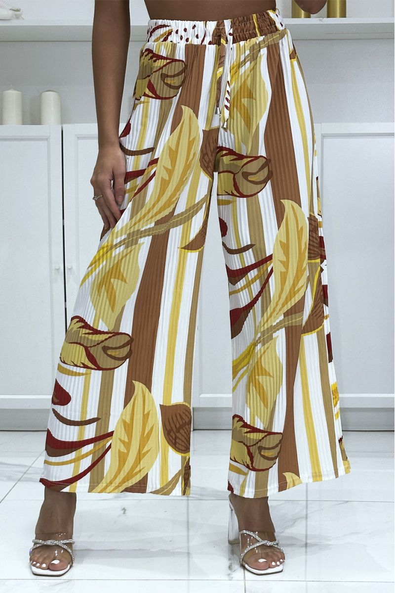 Camel pleated palazzo pants with pattern - 2