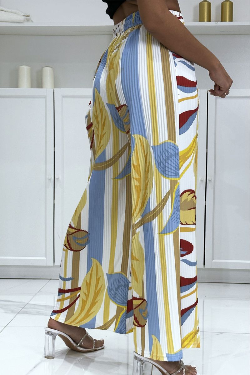 Turquoise pleated palazzo pants with pattern - 1