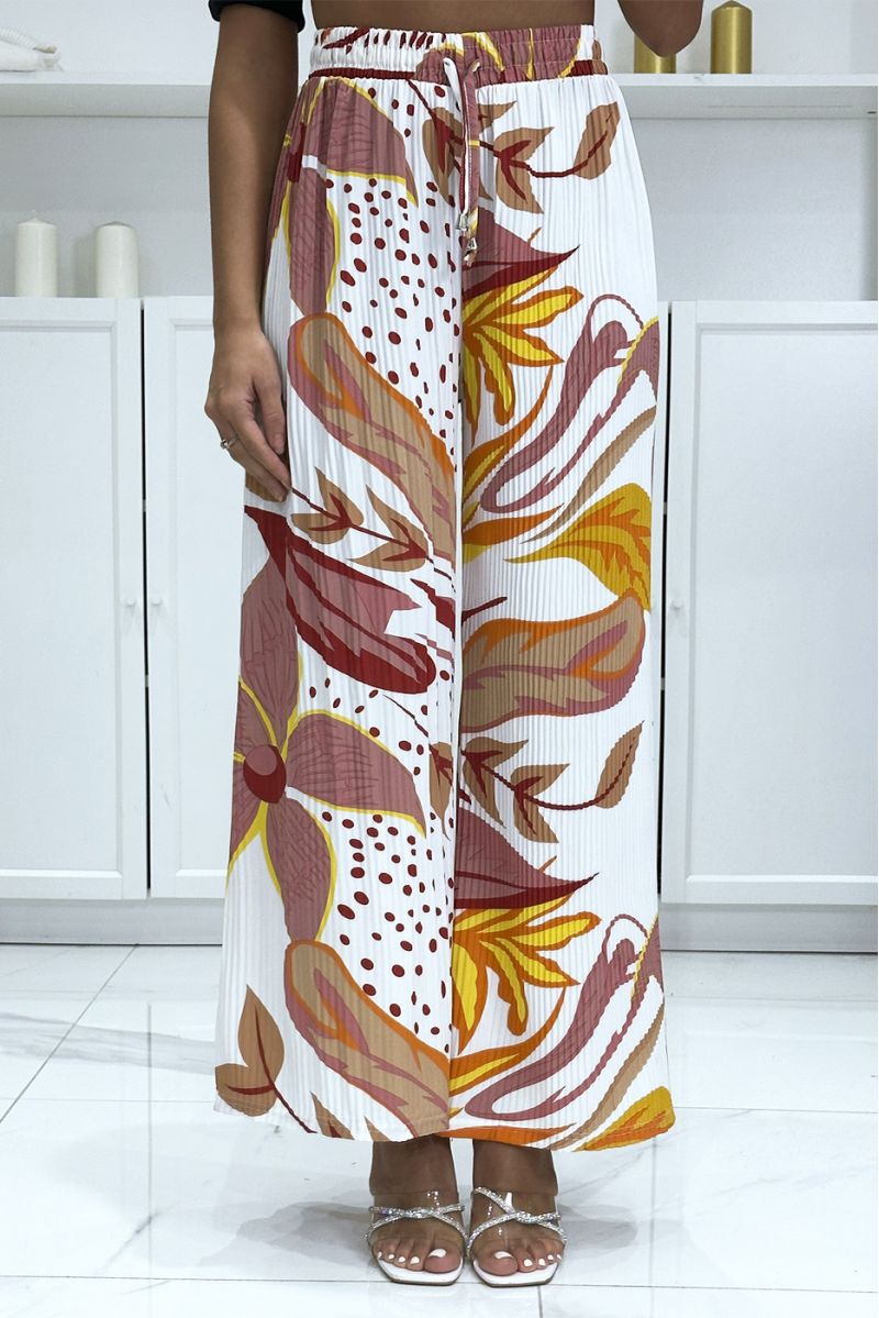 Fuchsia pleated palazzo trousers with pattern - 3
