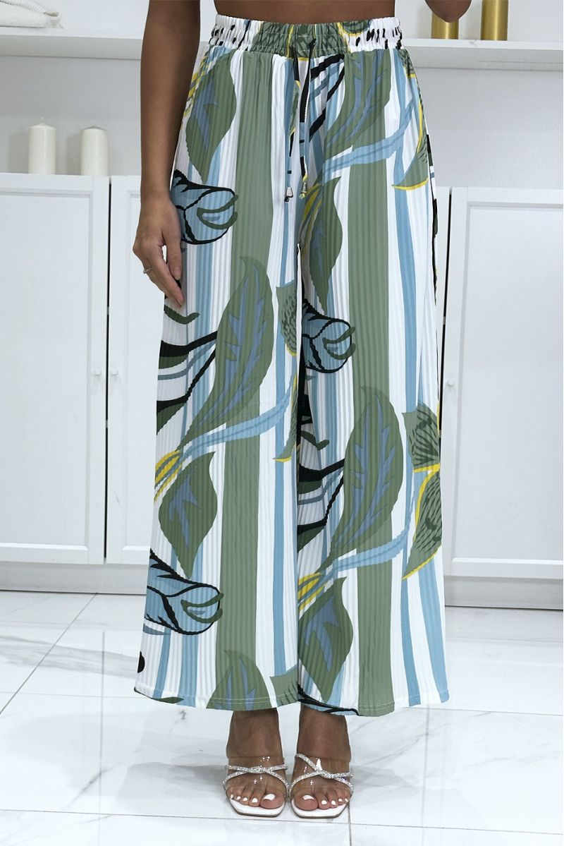 Green pleated palazzo trousers with pattern - 2
