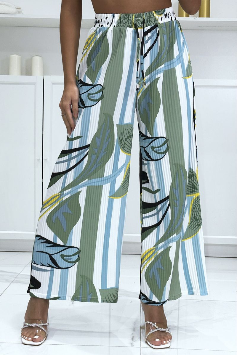 Green pleated palazzo trousers with pattern - 3