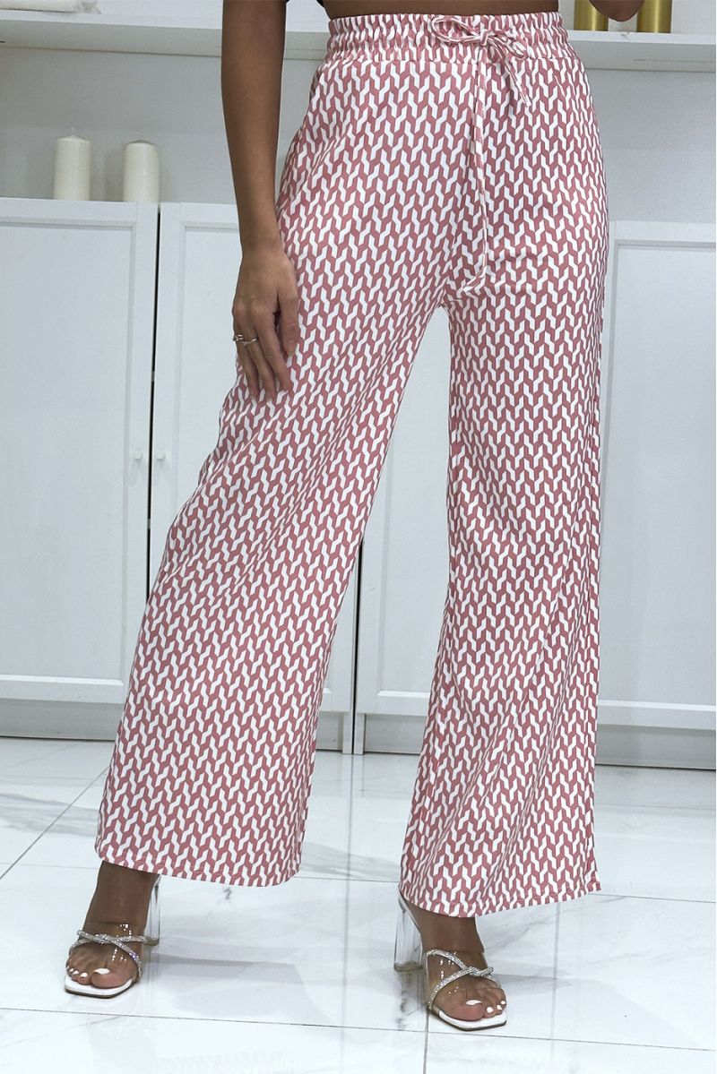 Very chic palazzo pants with pink and white pattern - 2