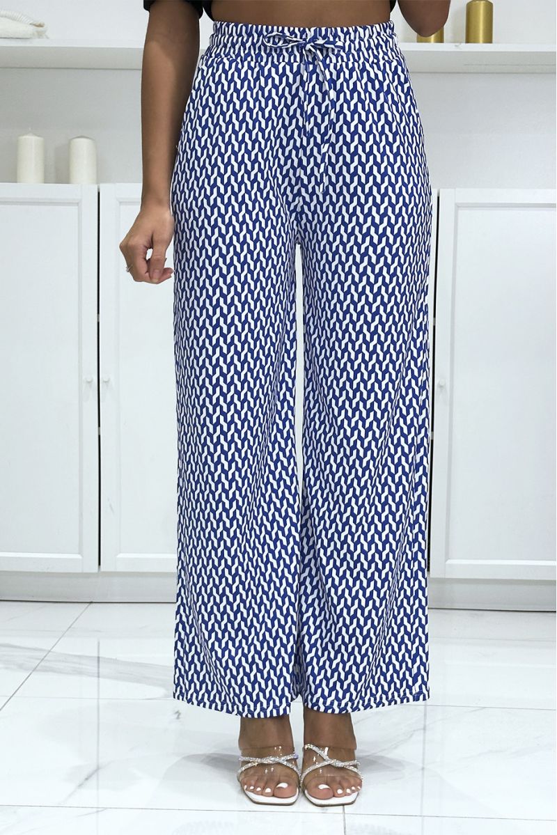 Very chic palazzo pants with blue and white pattern - 3