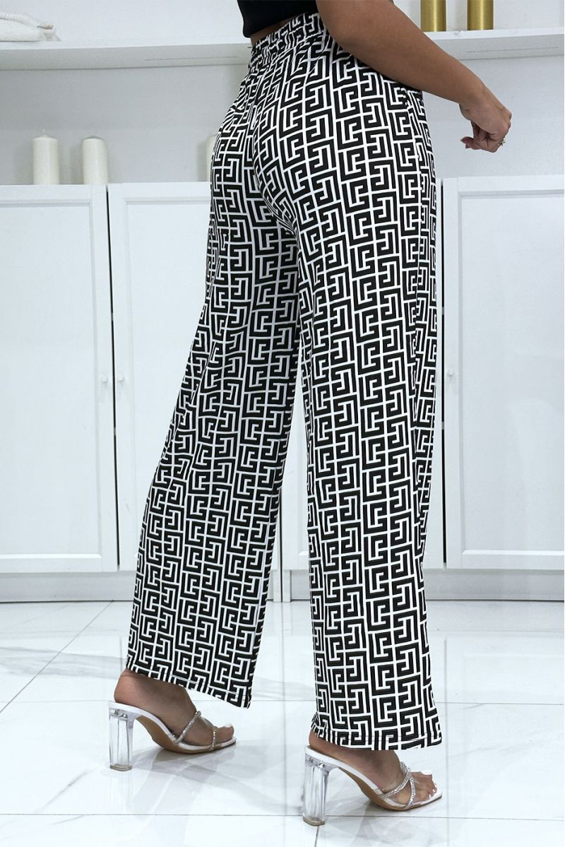 Brand-inspired black and white pattern palazzo pants - 1