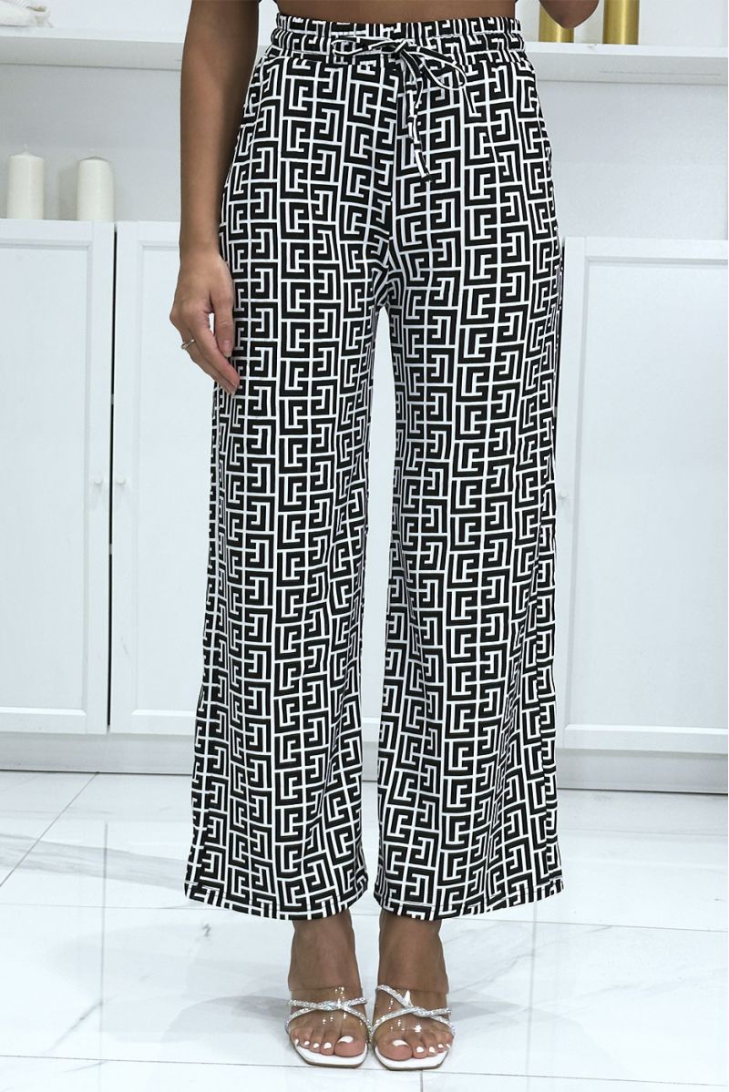 Op het merk geïnspireerde palazzo-broek met zwart-wit patroon - 2