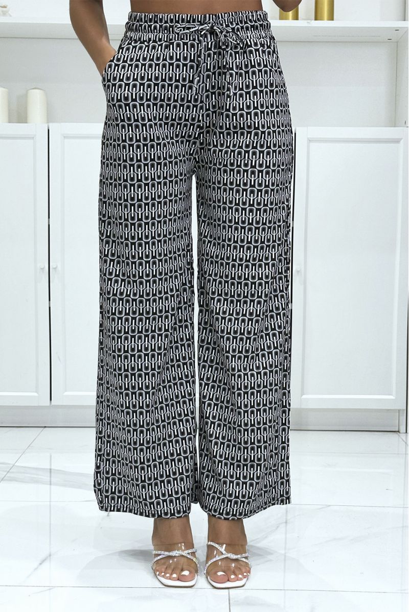 Pantalon palazzo joli motif noir avec poches - 3