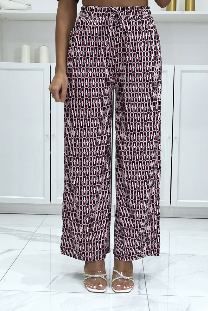 Pretty pink pattern palazzo pants with pockets - 1