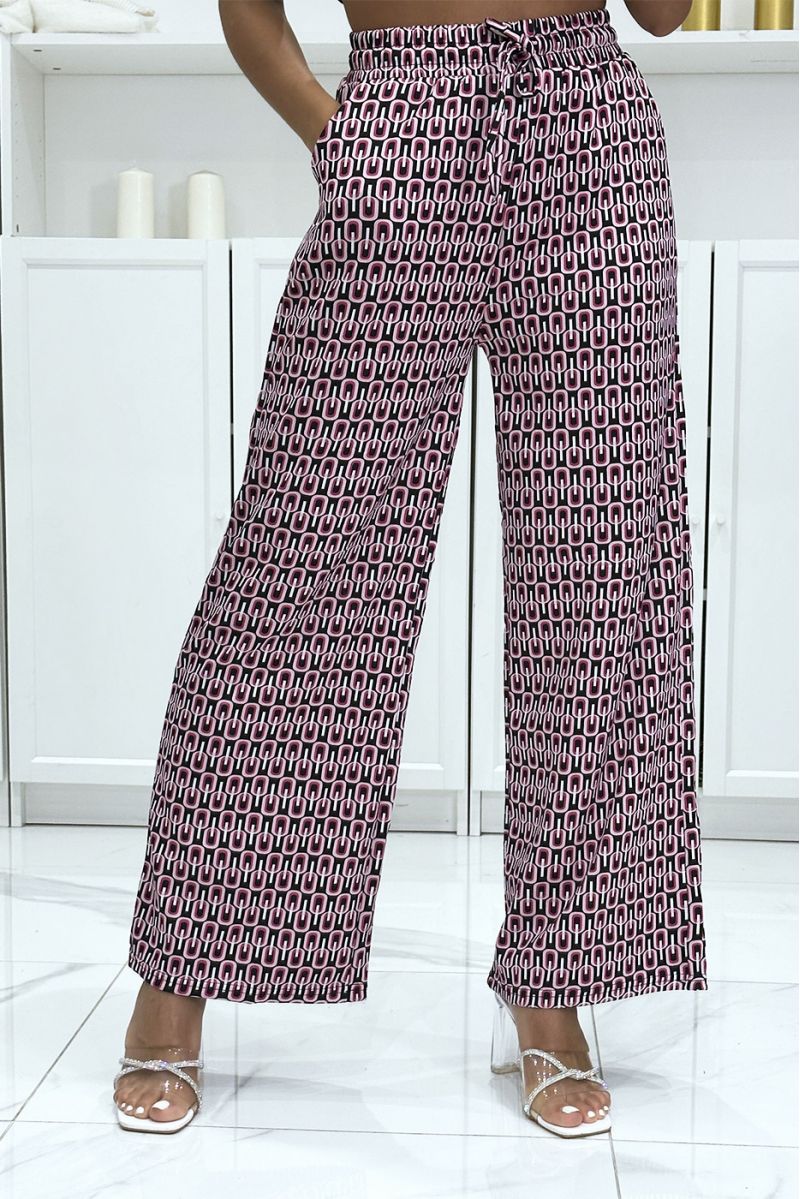 Mooie palazzo broek met roze patroon en zakken - 2