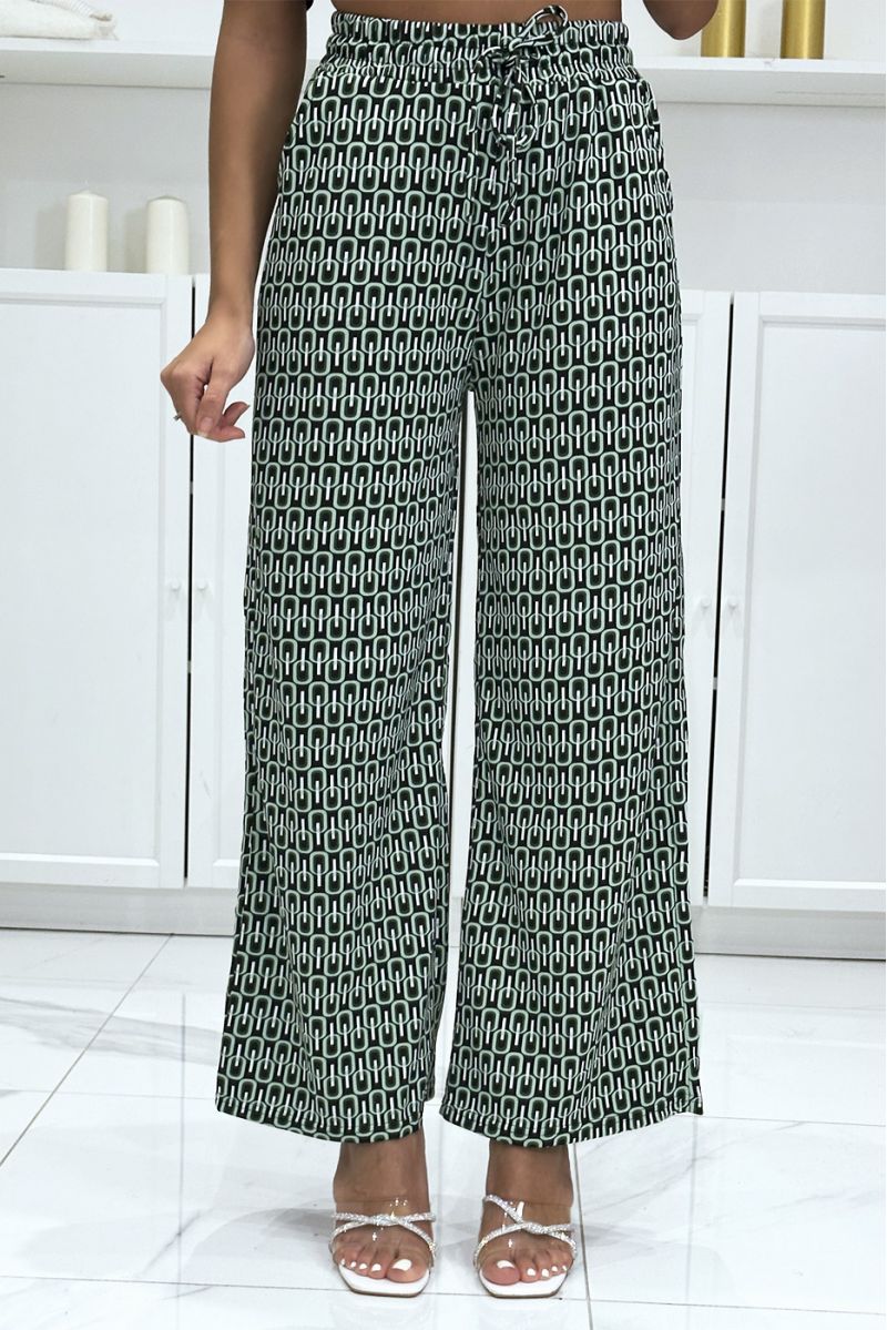 Pretty green pattern palazzo pants with pockets - 2