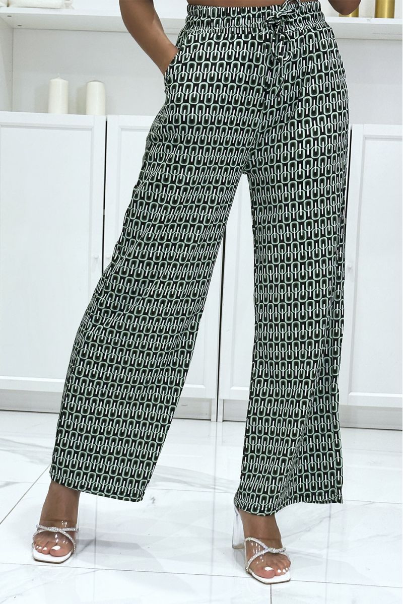 Pretty green pattern palazzo pants with pockets - 3