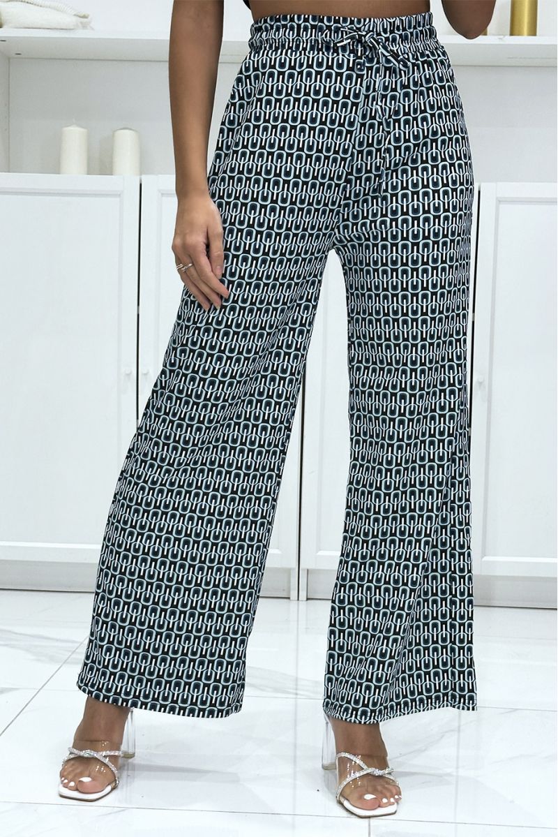 Pretty blue pattern palazzo pants with pockets - 4