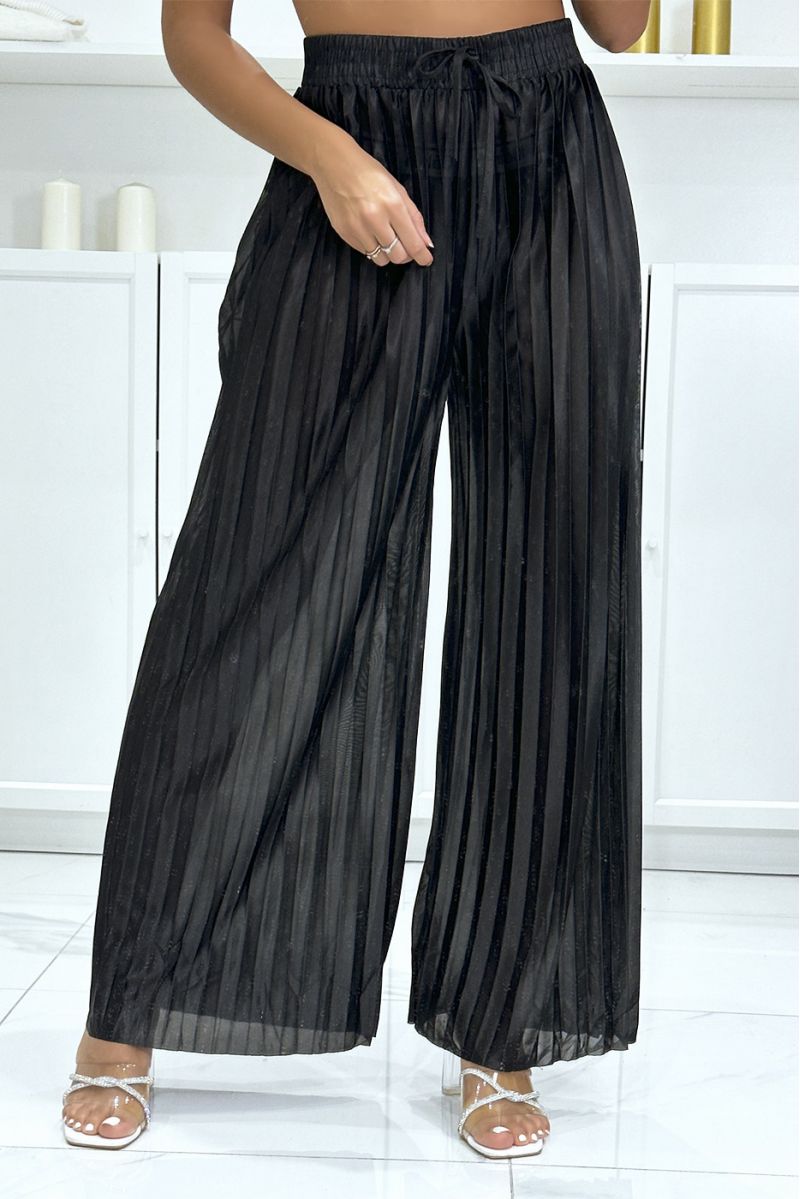 Satin Black Pleated Palazzo Pants