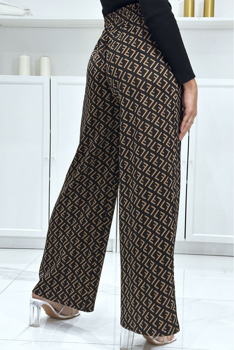 Brown and black F motif palazzo trousers brand inspiration - 1