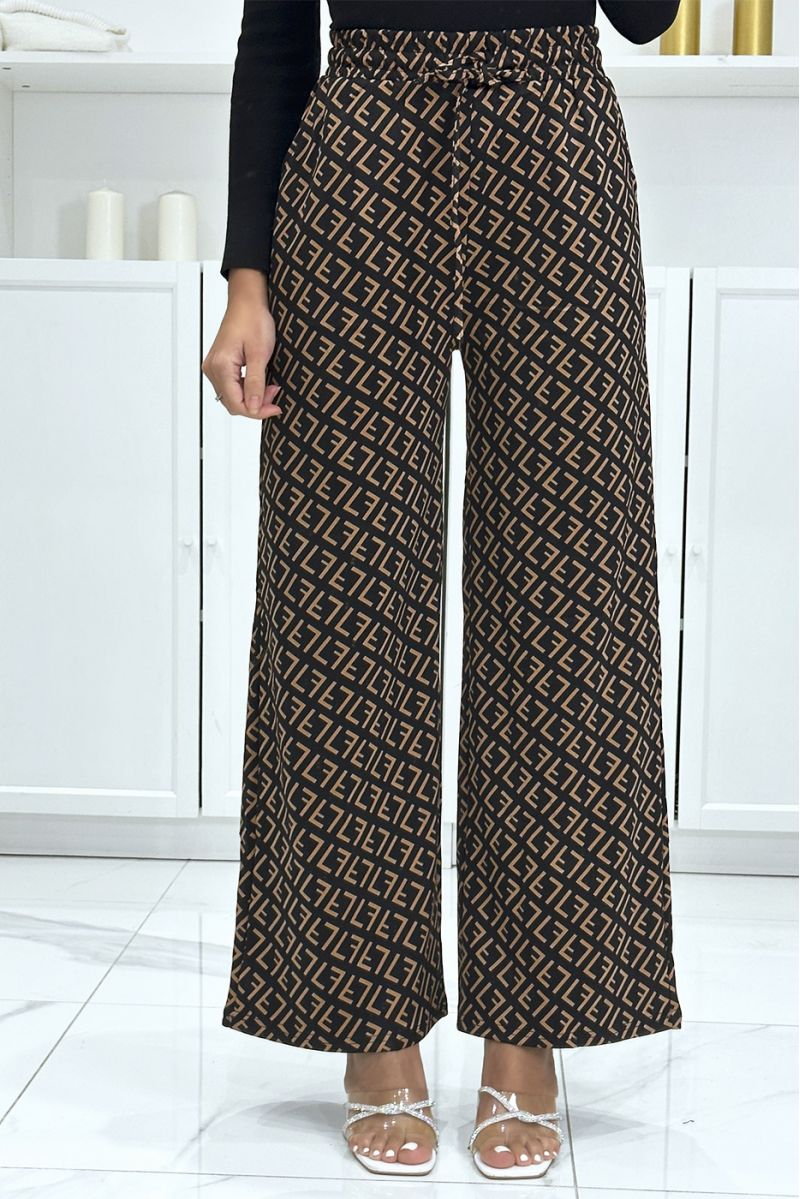 Brown and black F motif palazzo trousers brand inspiration - 2